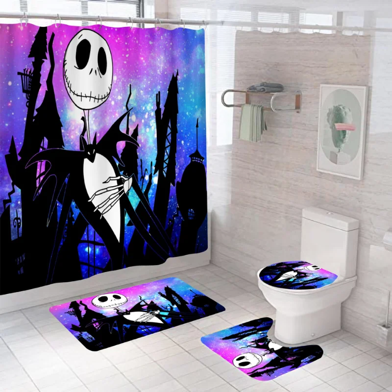 thumbnail image 1 of Cortina de ducha impermeable para baño, accesorios de decoración de Halloween, regalo de 4 piezas, pesadilla antes de Navidad, Zombie, novia, Jack, 1 of 5