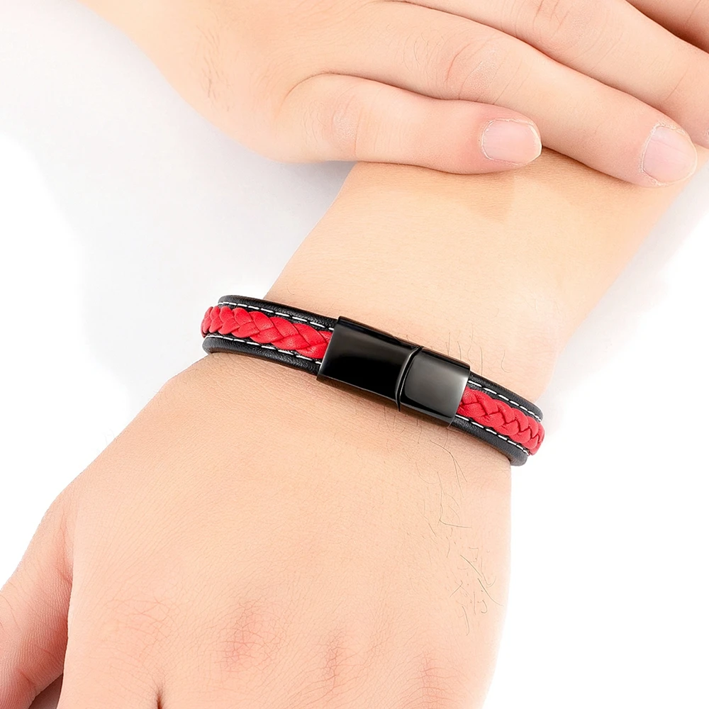 Braided Rope Leather Bracelet Men Stainless Steel Charm for Friend Couple Birthday New Year Gift