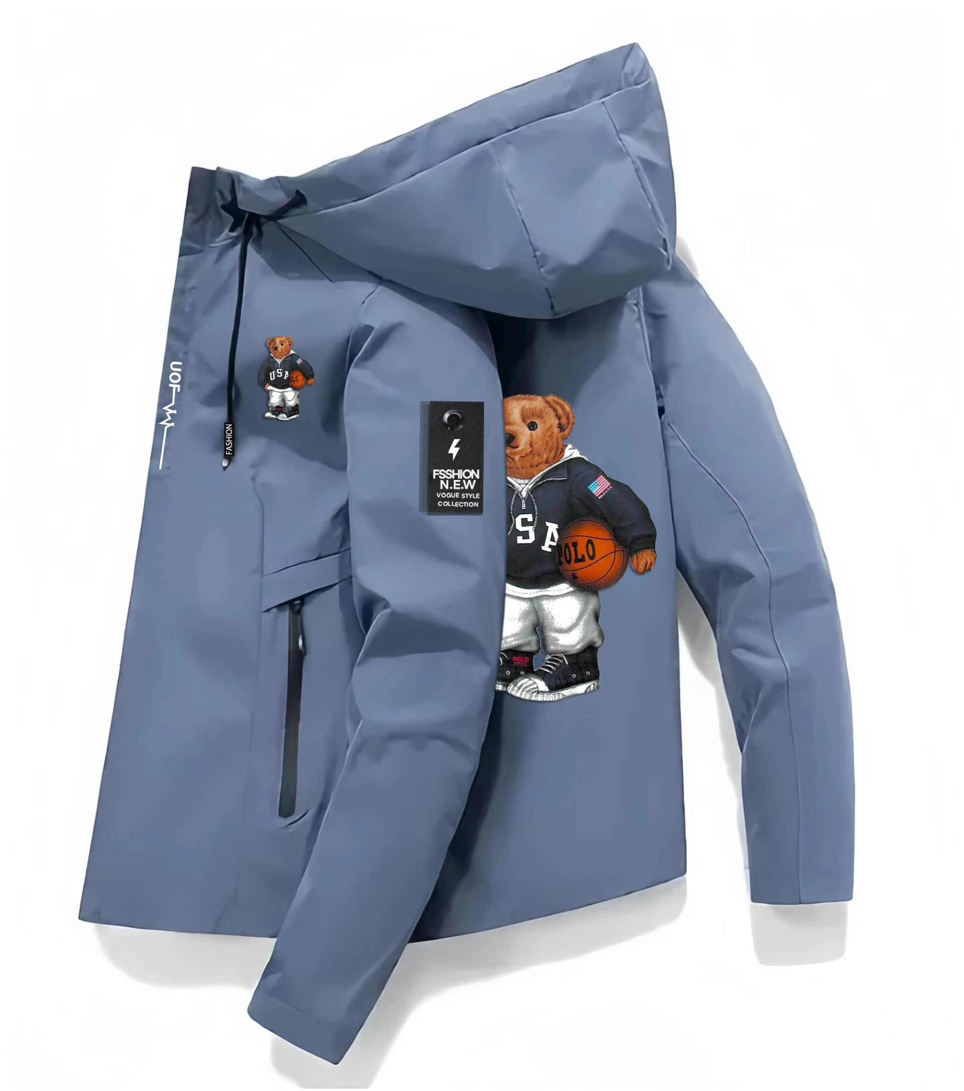 

Street Casual Basketball USA Bear Jacket hip hop style thin Long Sleeve Solid Casual Windbreaker Male Work Wear Clothes