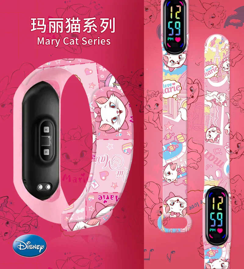 Disney Marie children's watches action figure Mary cat Print LED Electronic Waterproof Sports Watch boys girls birthday gifts 2