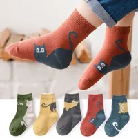5 paires de chaussettes pour enfants, motif de chat de dessin animé, confortables et respirantes, pour garçons et filles 1