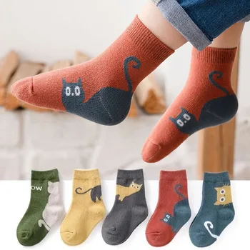 5 Pairs Kids Cartoon Cat Socks 1