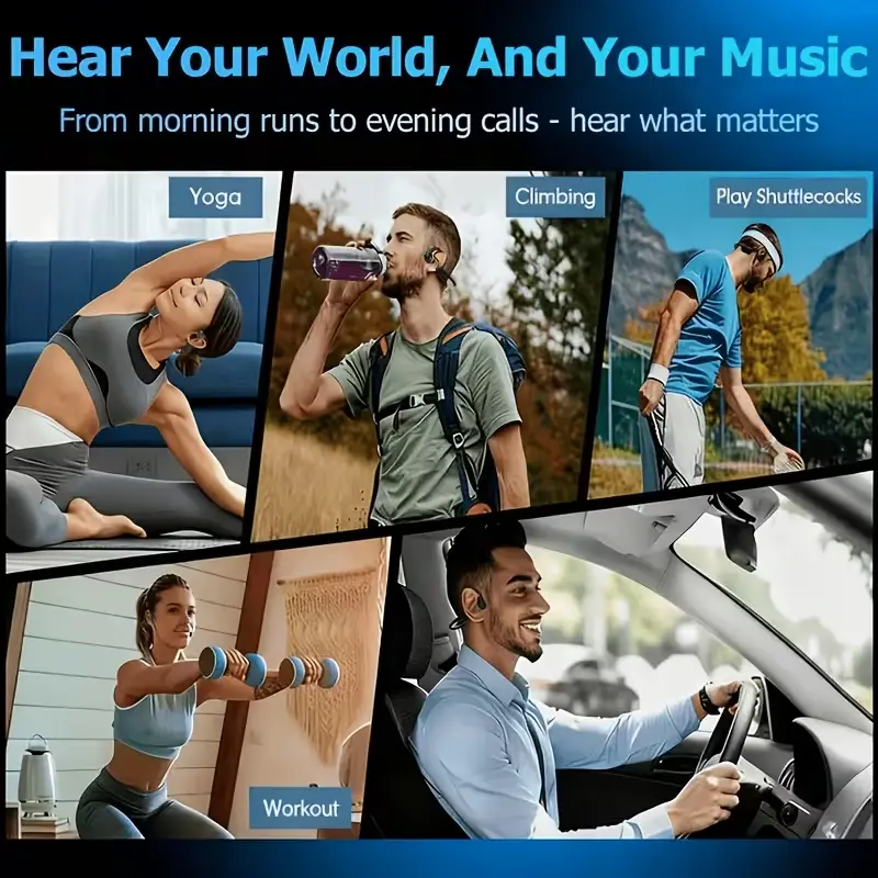 Open-ear Bone Conduction Headphones, Wireless Ear-hook Sports Headset with Microphone, 16 Hours Playback, BT 5.3 Stable Connection, HiFi Stereo, Hands-free Calling for Running & Cycling - Image 2