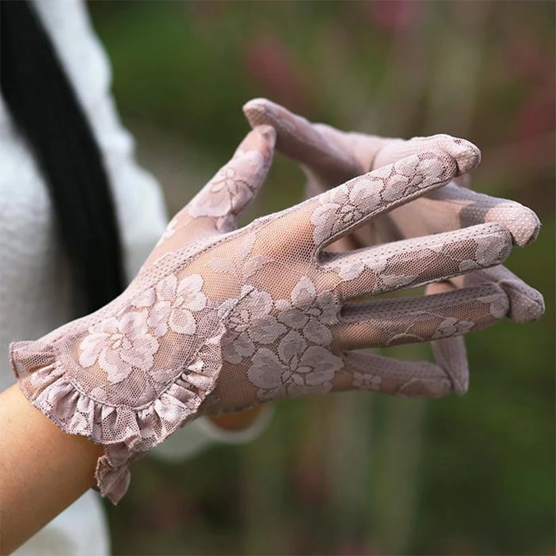

Flower Ruffle Lace Sunscreen Touch Screen Gloves For Women Wedding Party Breathable Mittens Driving Sexy Accessories 2024 Summer