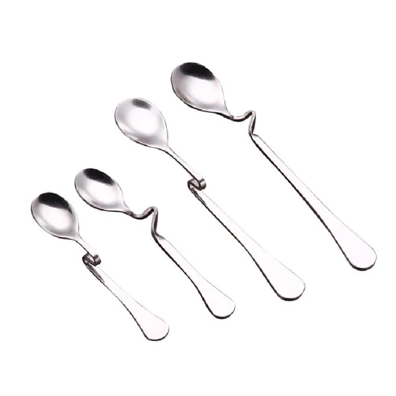 

1PC Stainless Steel Suspensible Long Handled Spoons Seasoning Ladle Scoop Twisting Hanging Cup Coffee Dessert Teaspoon