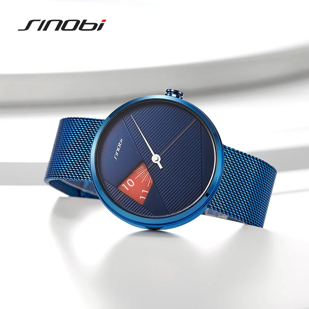 SINOBI Men rotate dial plate watches 2019 Original Irregular Creative Men Watch Milan Strap Sports watch Drop ship Wristwatches