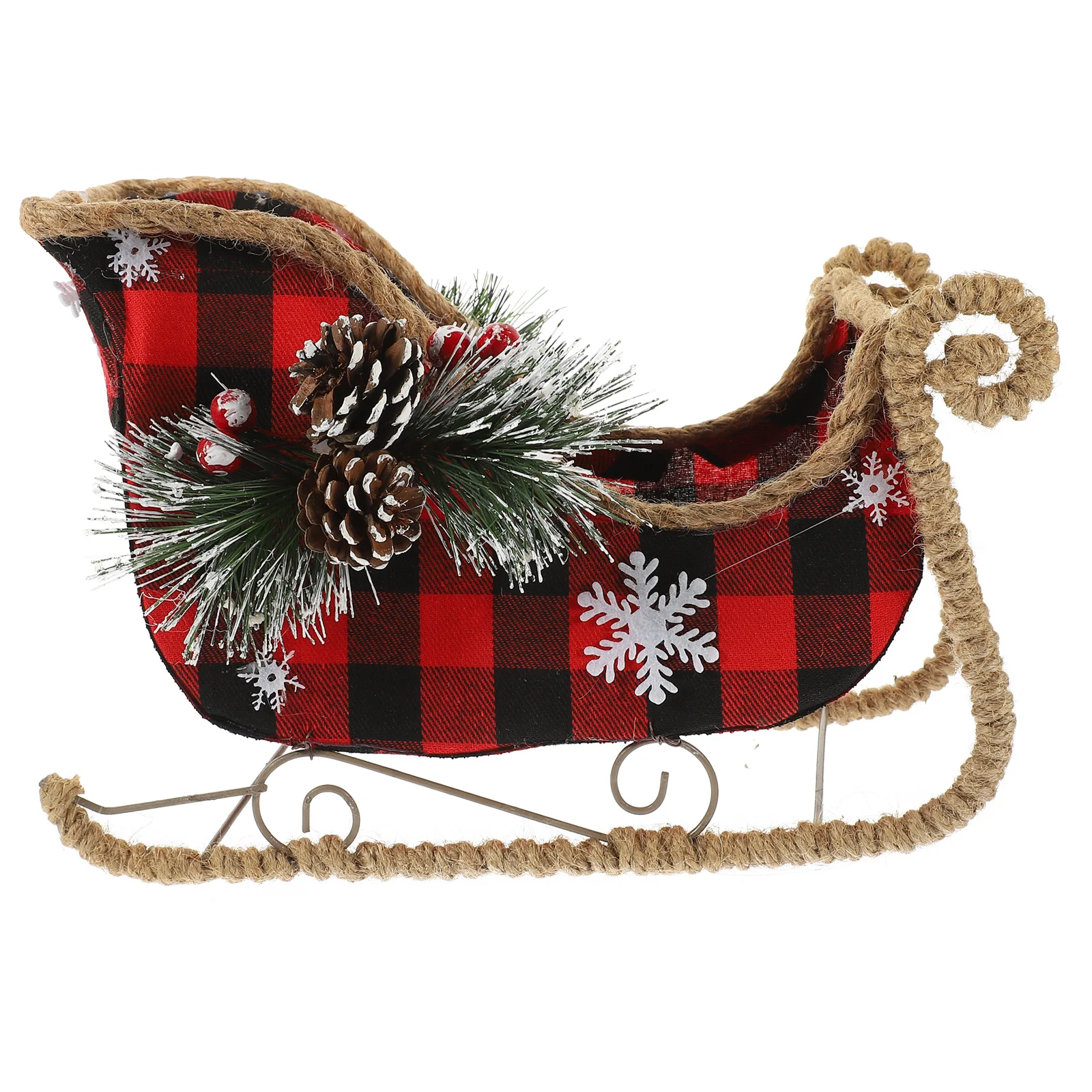 

Christmas Sleigh Decoration Santa Claus Sleigh Red Buffalo Plaid Table Centerpiece Holiday Decor Xmas Sled Ornament