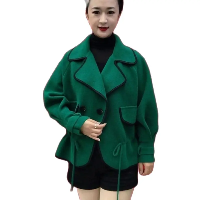 

2023 NEW Faux Double Sided Short Woolen Coat Spring Fall Middle Aged Women Suit Collar Wool Cardigan Short Jacket Winter Tops