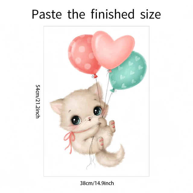Kedves Macska Szerelmes Ballon Fali Matricák Gyerekek Szoba Hálószoba Aranyos Állatok Óvodai Baba Dekoráció Falfestmény - Image 2