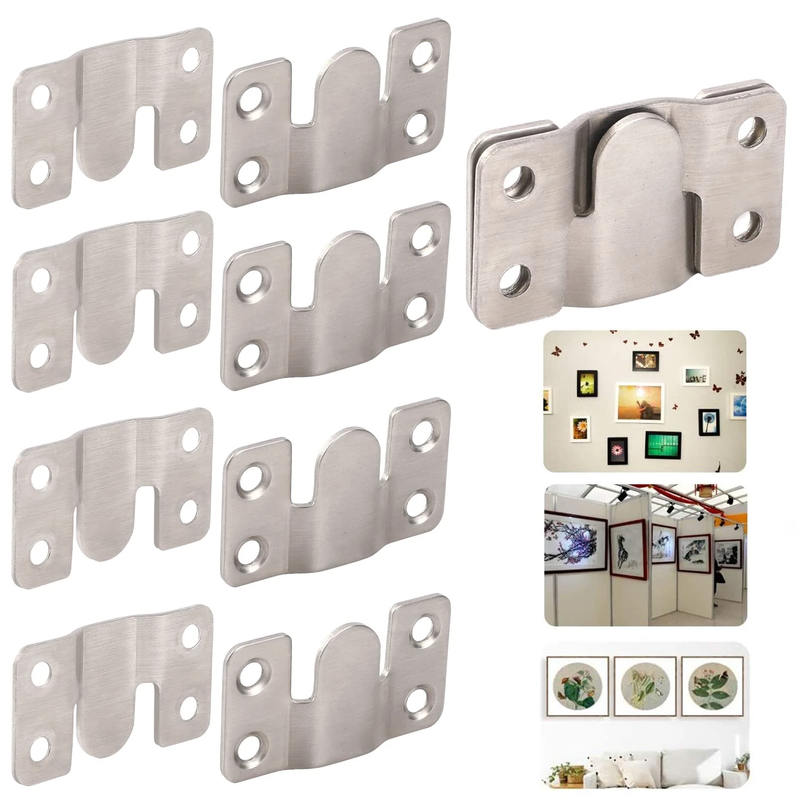 Picture Frame Hangers Hanging Hooks 10PCS Stainless Steel Picture Frame Hook Flush Mount Brackets Wall Hanger Sofa Interlock Bracket Joint Bed Corner Hanging Hooks