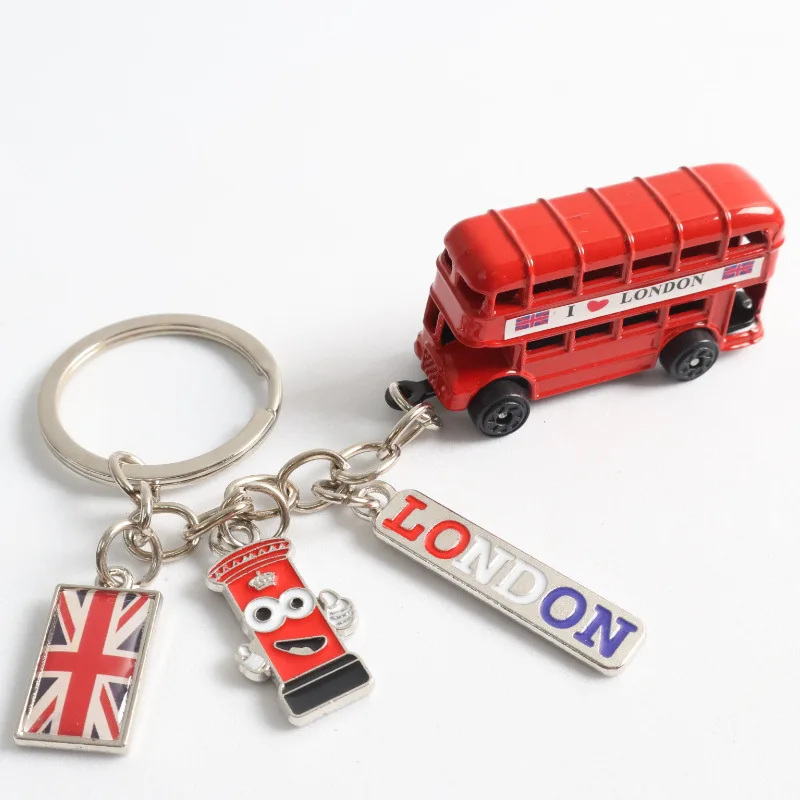 London Double Decker Bus Keychain DIY Travel Souvenir UK Street Market Supplies Tourist Keepsake Handmade Crafts