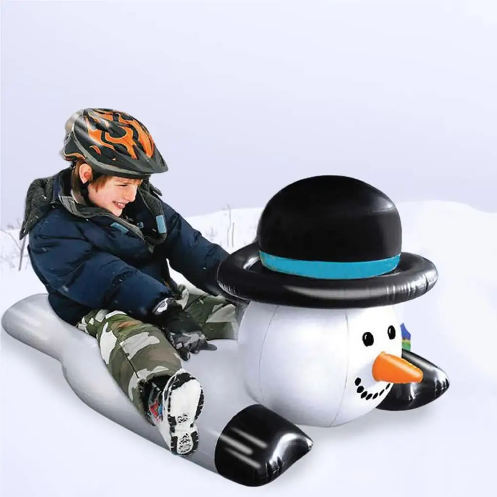Winter Snow Snowman Inflatable Sled Board Thicken Reusable Tube Sled Cutely Outdoor Sport Ski Circle Cold-resistant With Handle