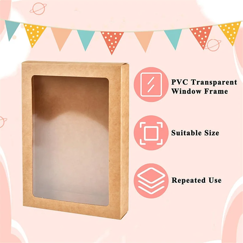 200 Teile/los Kraft Papier Postkarte Rahmen Verpackung Box Urlaub Grußkarte Lagerung Box Süßigkeiten Keks Fenster Falten Papier Box – Detail 2