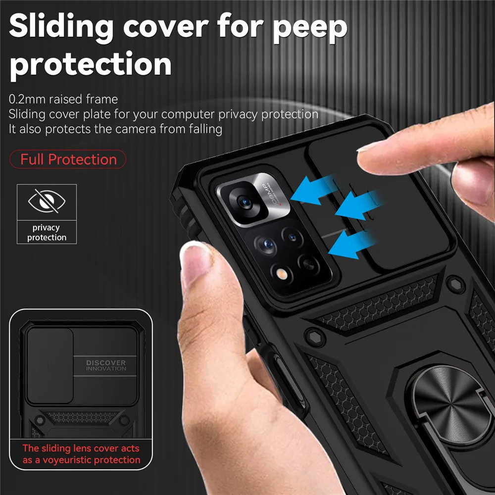 

For Xiaomi Redmi Note 12 Pro 5G Metal Ring Case Armor Slide Lens Protect Back Panel Cover for Redmi Note 12S 12T 12 R Pro Etui