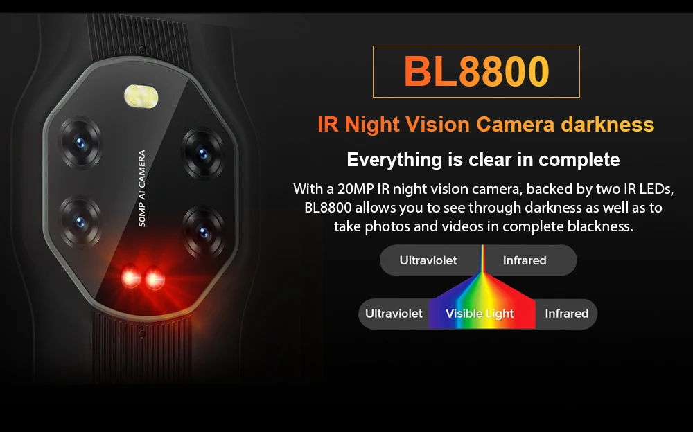 Blackview BL8800 Night Vision & BL8800 Pro 5G Rugged Phone Thermal Imaging Camera FLIR® Smartphone 6.58" 8GB+128GB Telefono cellulare