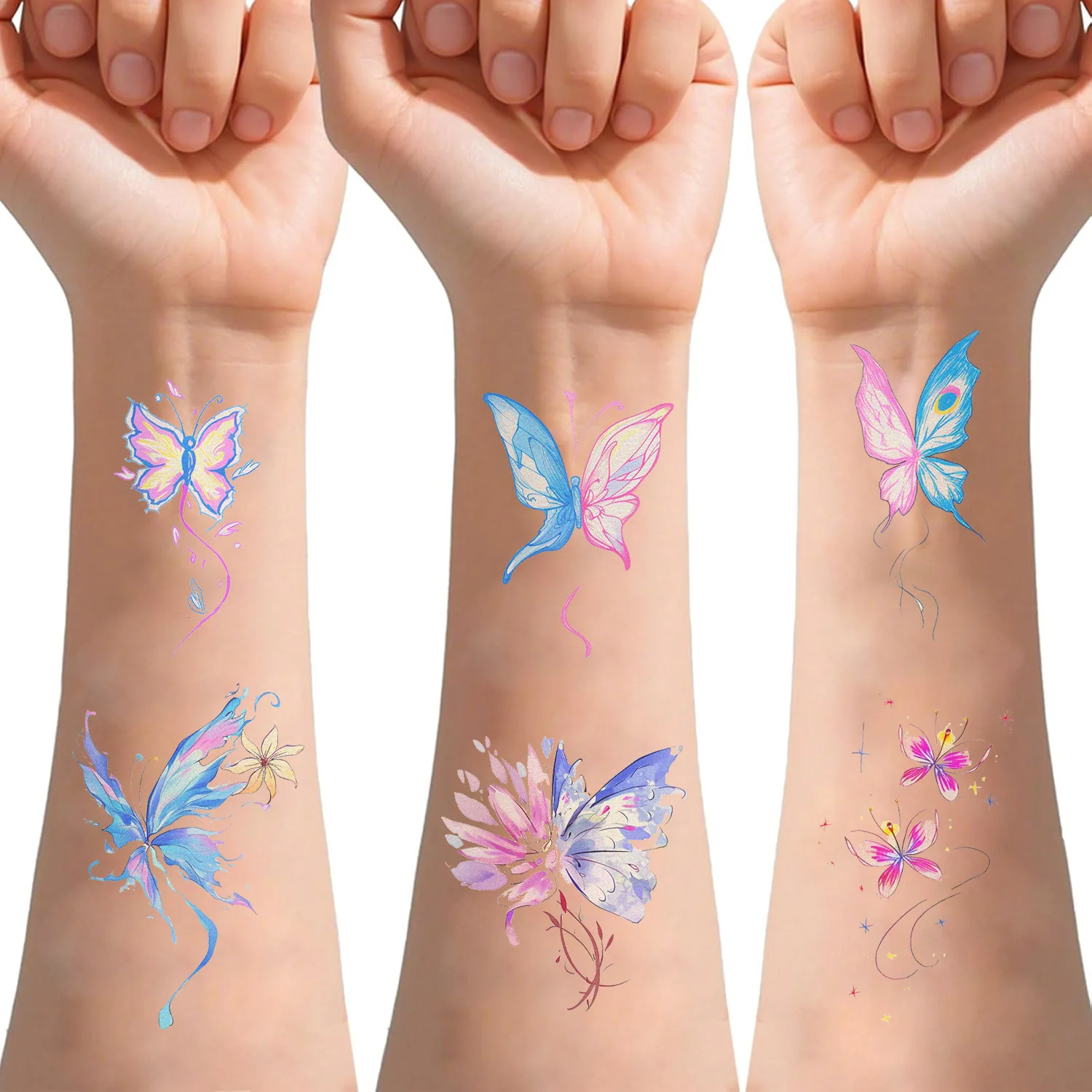 Glitter Material Colorful Butterfly Tattoo Sticker tattoo sticker temporary tattoos Girl's Arm Face Advanced Sense Ins Wind Waterproof Tattoo Sticker