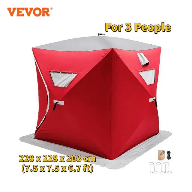 Vevor Jéghorgász Sátor Meleg Napellenző Pop-Up 3-Fős Oxford Szövet Vízálló Szélálló Lombkorona Téli Halászat Kemping Túrázáshoz