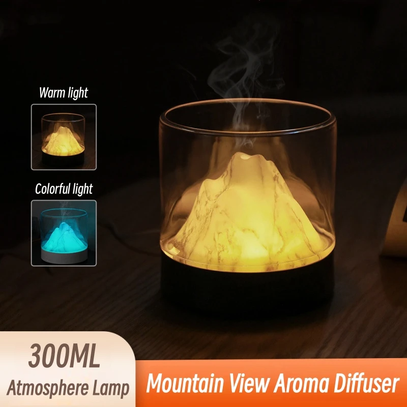 300ML Mountain View Aromatherapy Essential Oil Diffuser with Night Light Home Appliance Electric Ultrasonic Aroma Air Humidifier