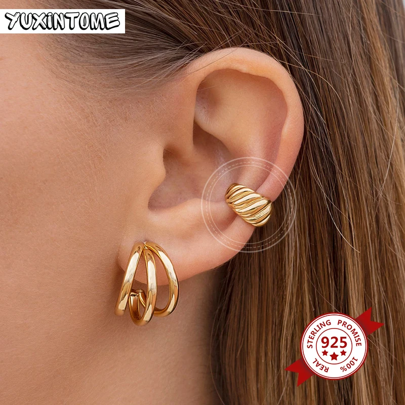 1PC 24k Gold-Plated Silver Metal Punk Ear Cuff Clip Earrings Europe and America Piercing Ear Cuff Female C-Shape Crystal Earring 4