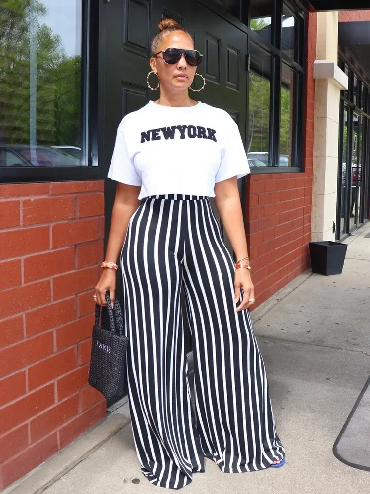 Rayas Verticales Pantalon Rayado Negro Y Blanco Pantalones Palazzo