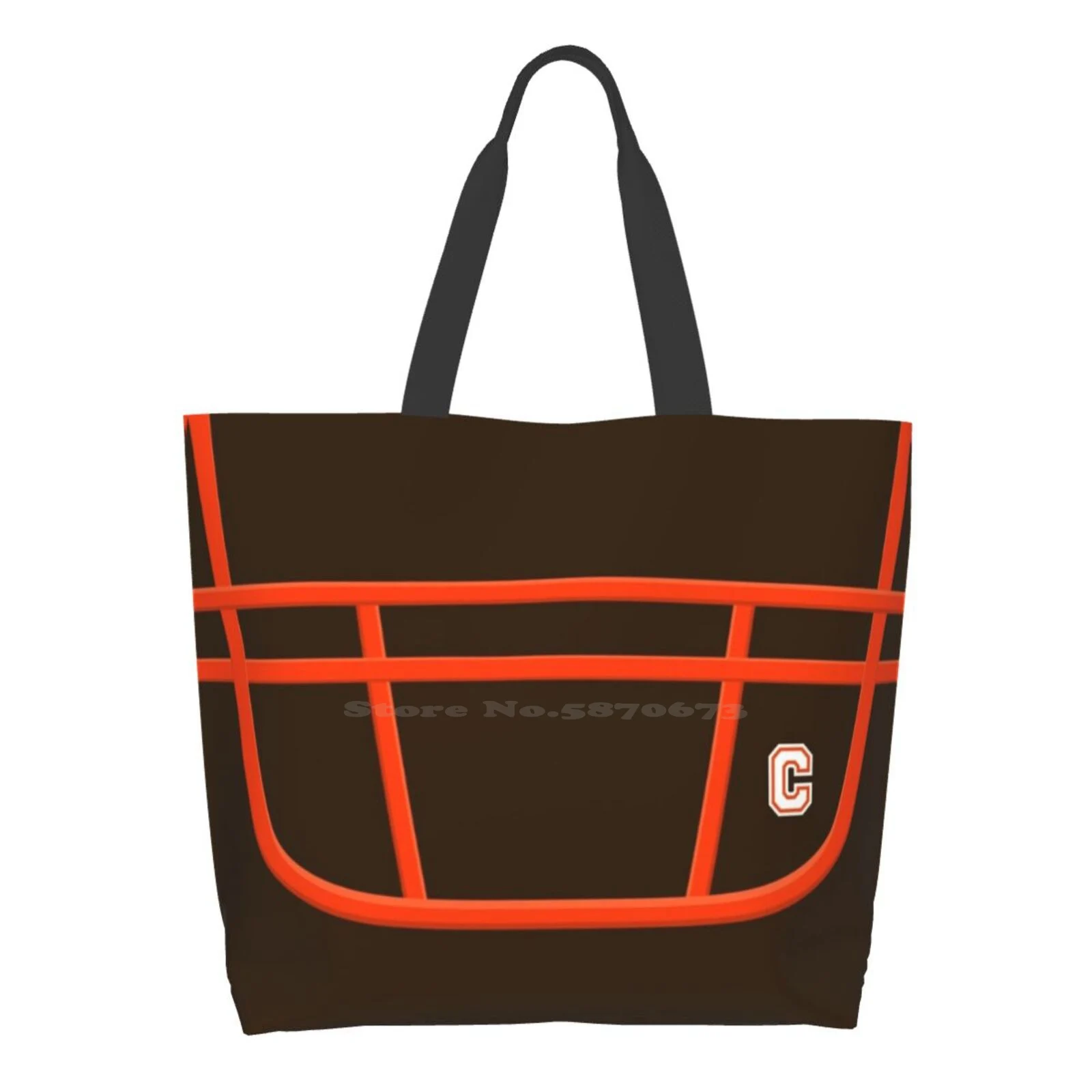 

- Helmet Face Large Size Reusable Foldable Shopping Bag Team Football American American Football Teams Brown Orange Clevelan