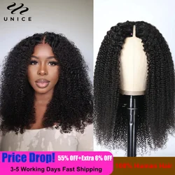 Unice Hair Kinky Curly V Part Wig Human Hair Wigs No Lace No Leave Out Glueless Wig for Women Natural Black Super Saving