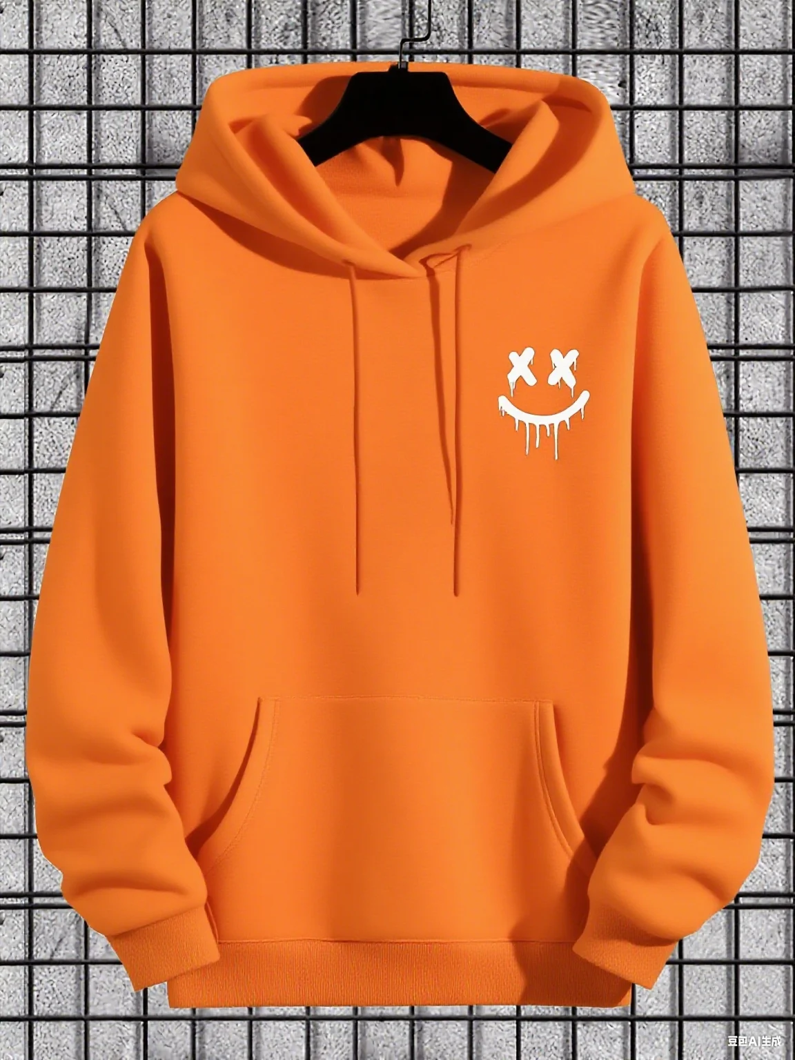 Men's Casual Hoodie with Geometric Face Design