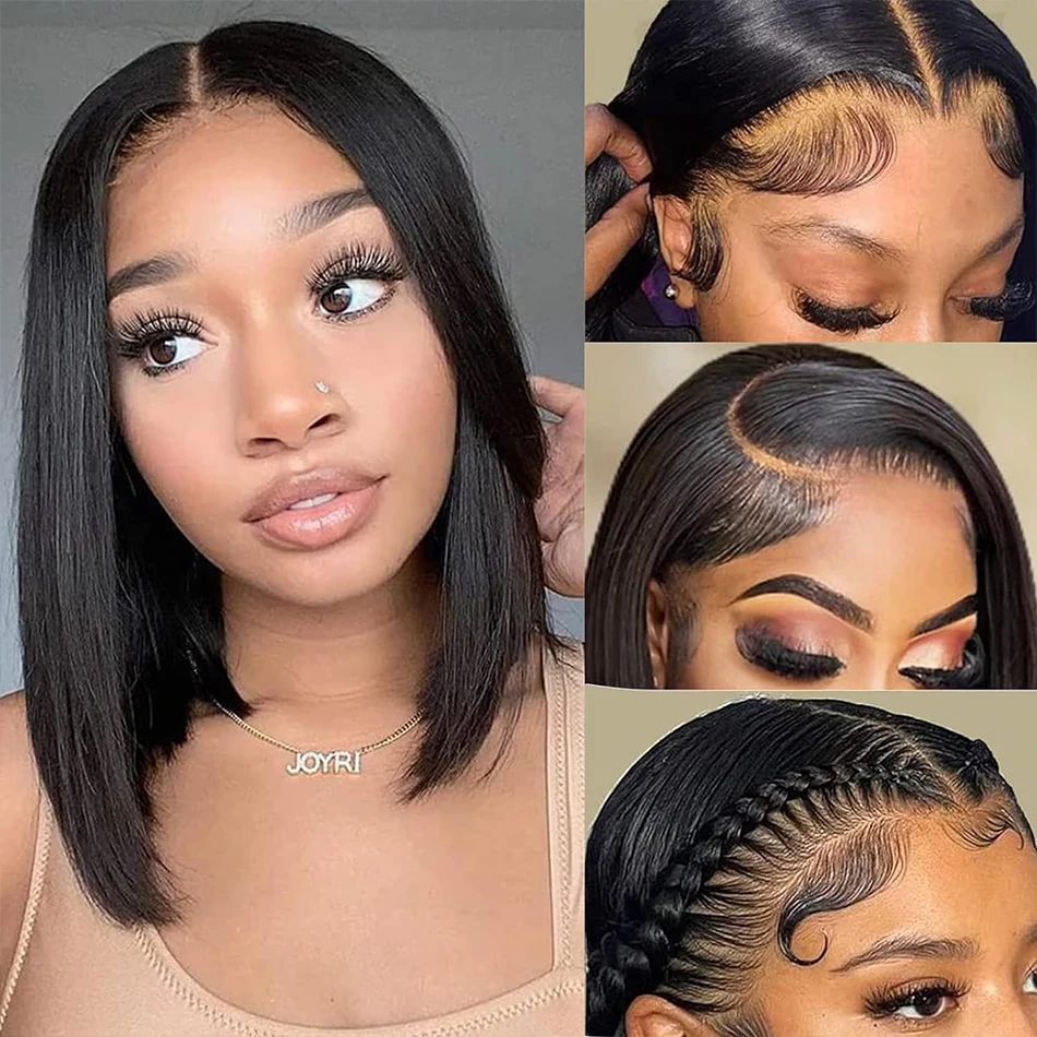 Wear And Go Glueless Short Bob Wigs Brazilian Straight HD Transparent Lace Front Human Hair Wigs Perruque Cheveux Humain 180%