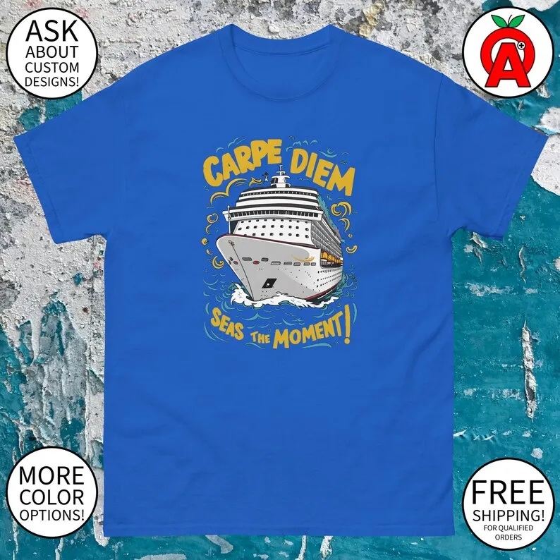 Фото Carpe Diem Seas в данный момент! Круизный лайнер Graphic Tee-для взрослых, унисекс-подарки на лето, круиз, отпуск, путешественники, поклонники, развлечение №3