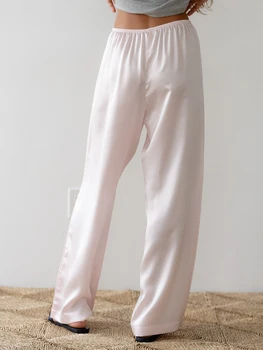 Women s Elegant Satin Lounge Pants with Stretchy Waistband and Flowy Wide Legs for Comfortable Casual Wear 1