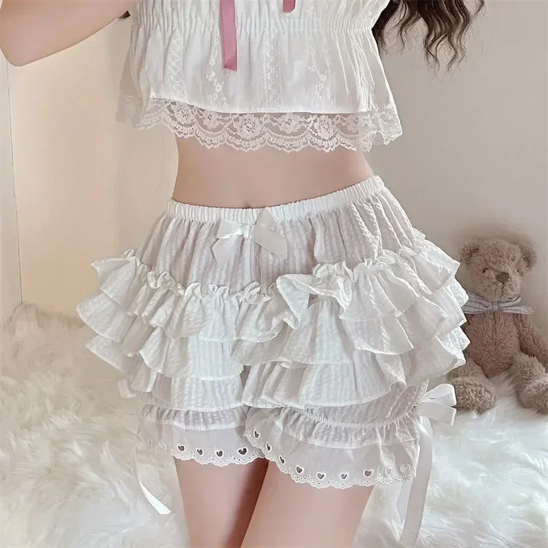 

Vintage White Bloomers Lolita Shorts Pleated Pants Safety Bow Victorian Black Knot Woman Pumpkin Panties Cute
