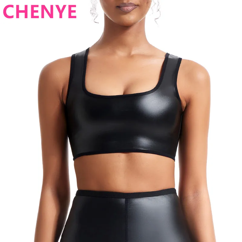 

Women Body Shaper Faux Leather U Neck Solid Sleeveless Camisole Crop Tank Top Waist Trainer Slim Shirt Sports Shapewear Sexy Bra