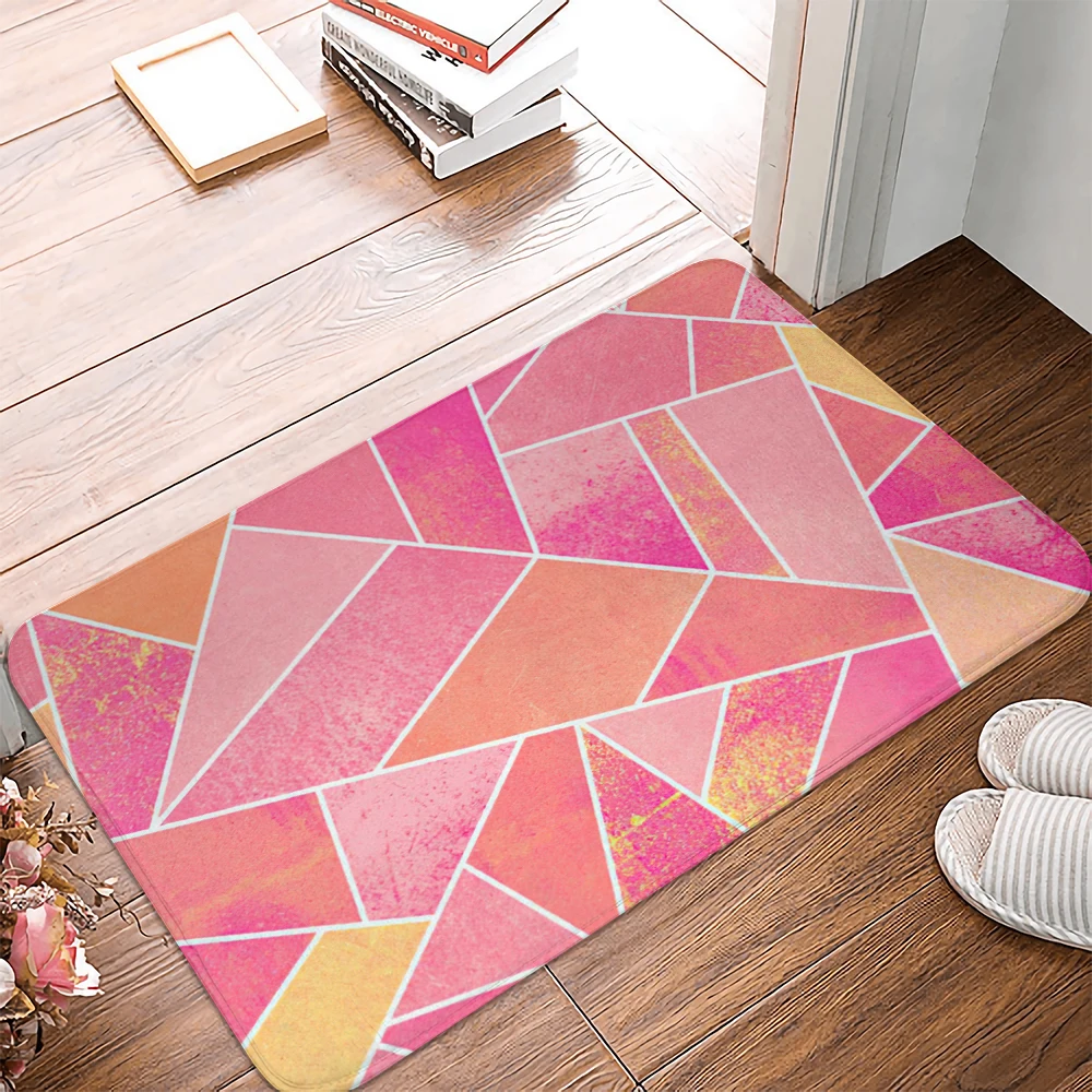 Pink Marble Geometric Pattern Doormat Welcome Floor Mat Home Entrance Door Mat Anti Slip Floor Pet Rug For Living Room Bathroom