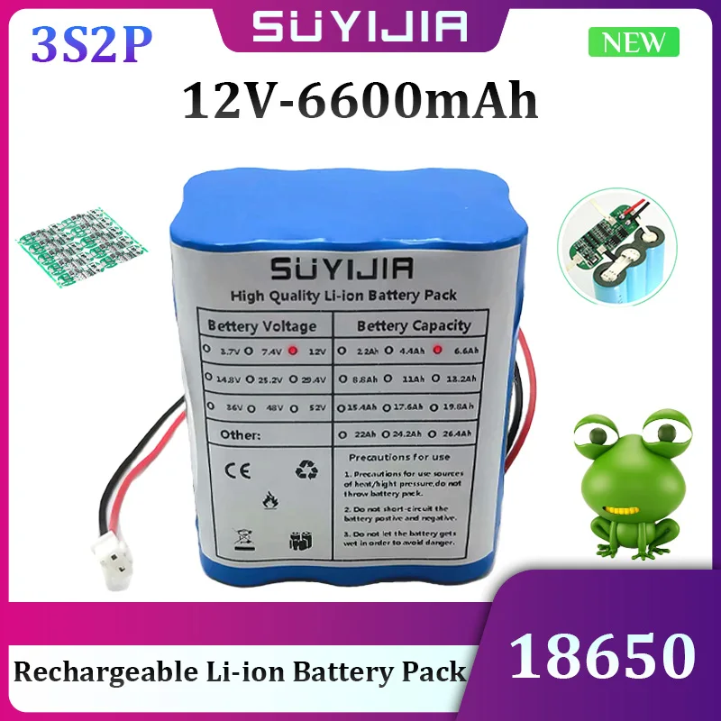 

New 3S2P 12V 6600mah Battery 18650 Rechargeable Li-ion Battery with Built-in BMS Protection Board for LED Emergency Power Supply