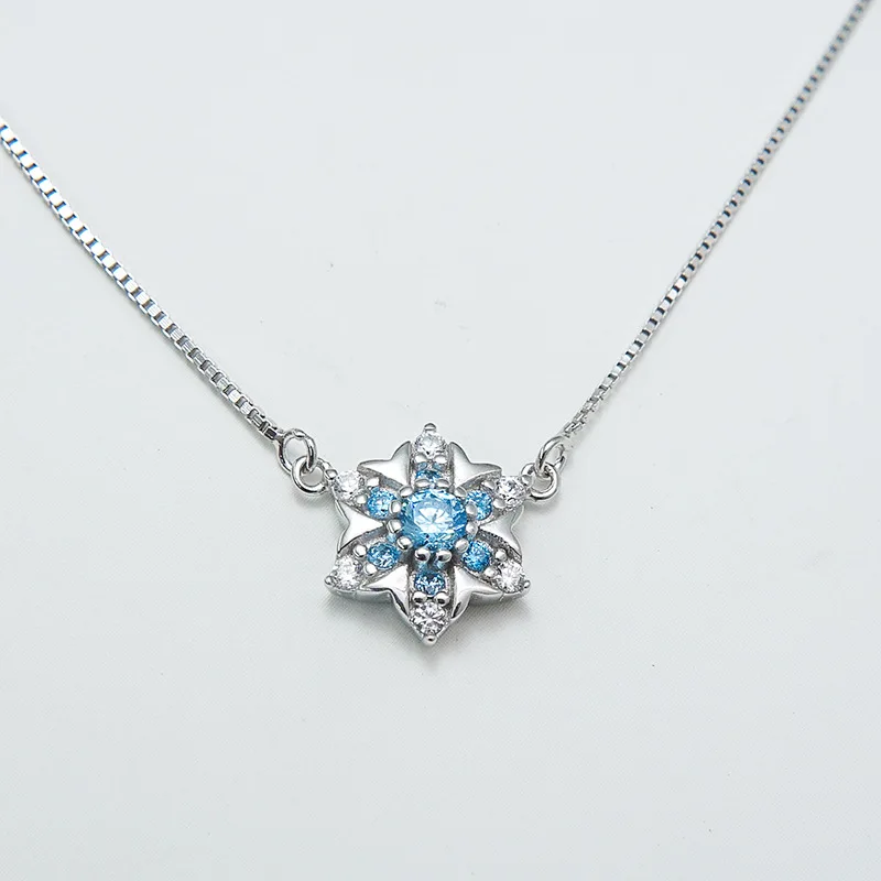 

Ожерелье из стерлингового серебра 925 пробы с голубым бриллиантом, подвеска с цепочкой до ключиц, подарочное ожерелье для женщин, оптовая продажа, бижутерия оптом