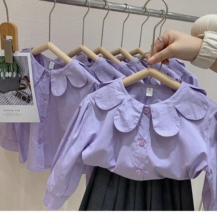 Baby Girls Fashion Purple Shirts Blouses Elegant Kids Girl Spring Autumn Tops Children Birthday Princess Clothes
