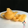Natural jade gift ornaments beige jade tea set Ruyi hip flask teapot teacup jade business gifts 3