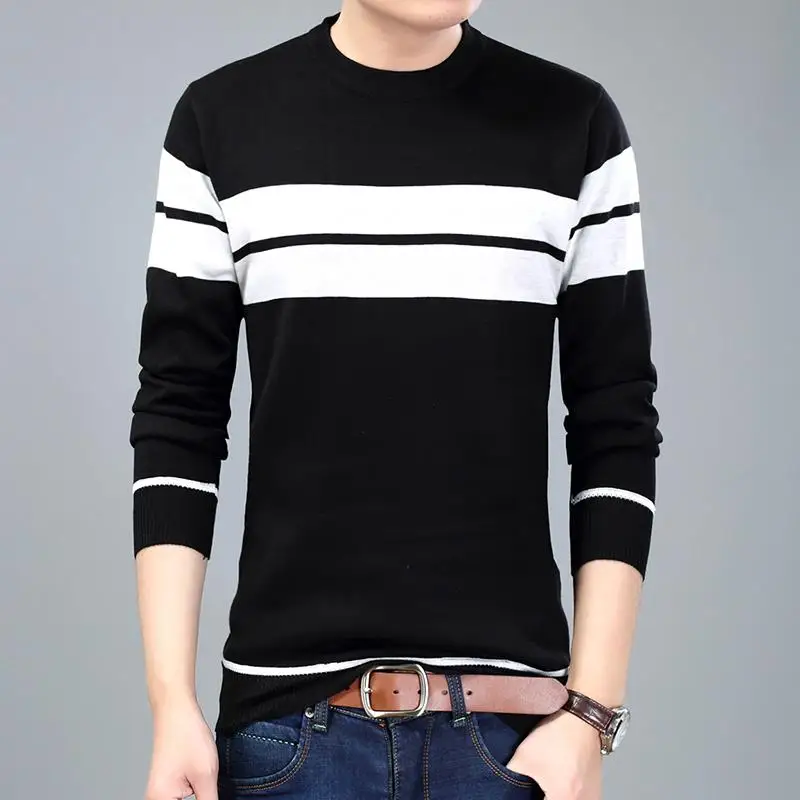 Spring Autumn New Striped Fashion Long Sleeve Sweater Man High Street Loose Pullovers Thin Style All-match Y2K Comfortable Tops