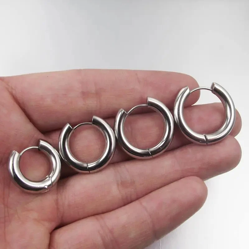 2 Pieces 4mm thickness Stainless Steel Earring Cute Big Crude Circle Earring Hoop Earrings Huggie Jewelry Men Women