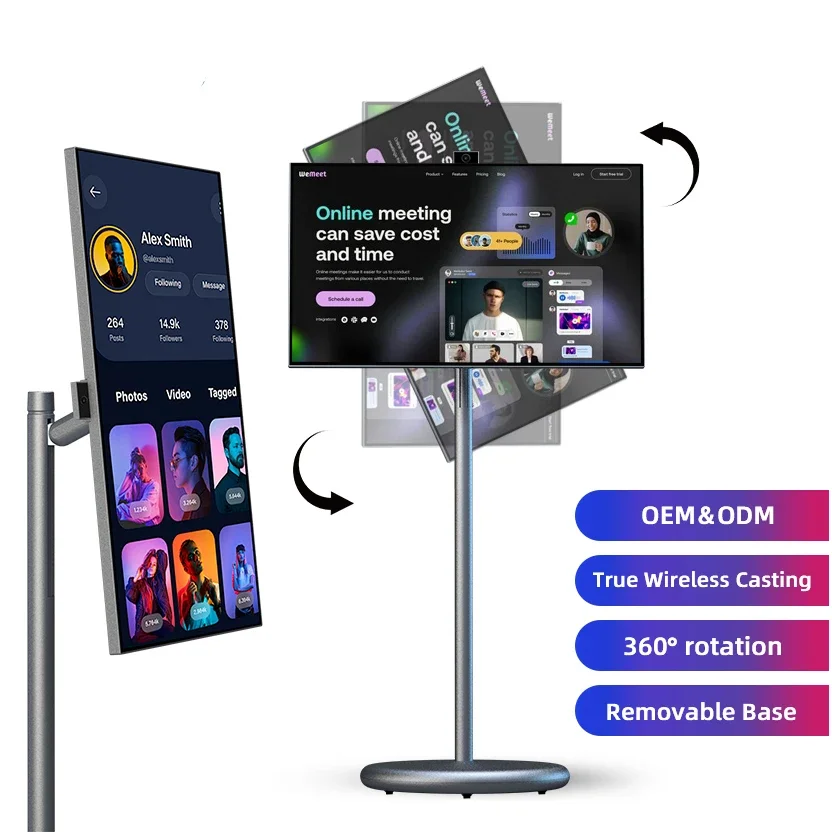 27 Inch Touch Screen Monitor 128Gb 9000Mah Moveable Stand Tv 27" Tv Display Follow By Me Battery Powered Mobile 4K Smart