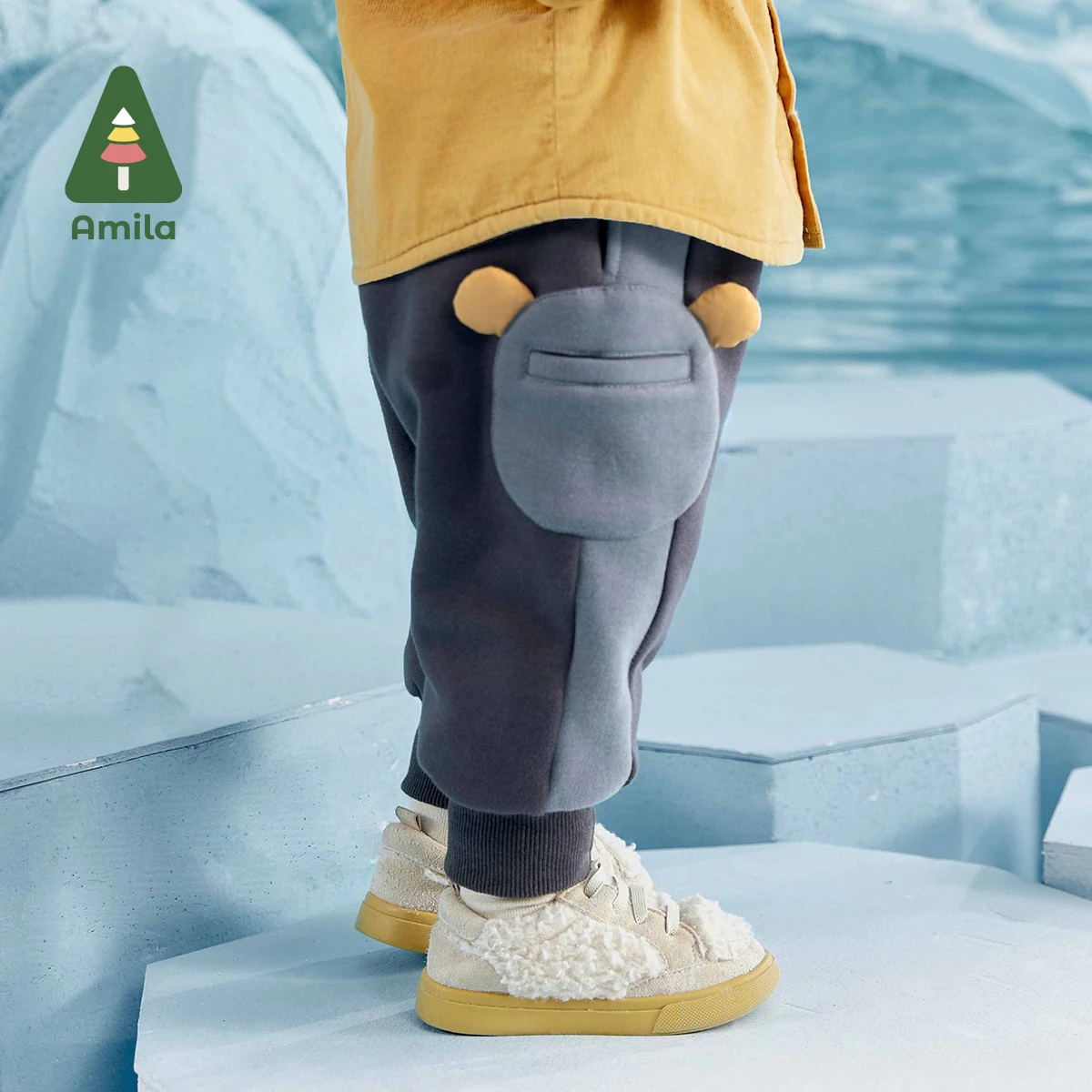 

Amila Baby's Pants 2022 Winter New Boys and Girls Fashion Casual Soft Elastic Pant With Pockets Trousers