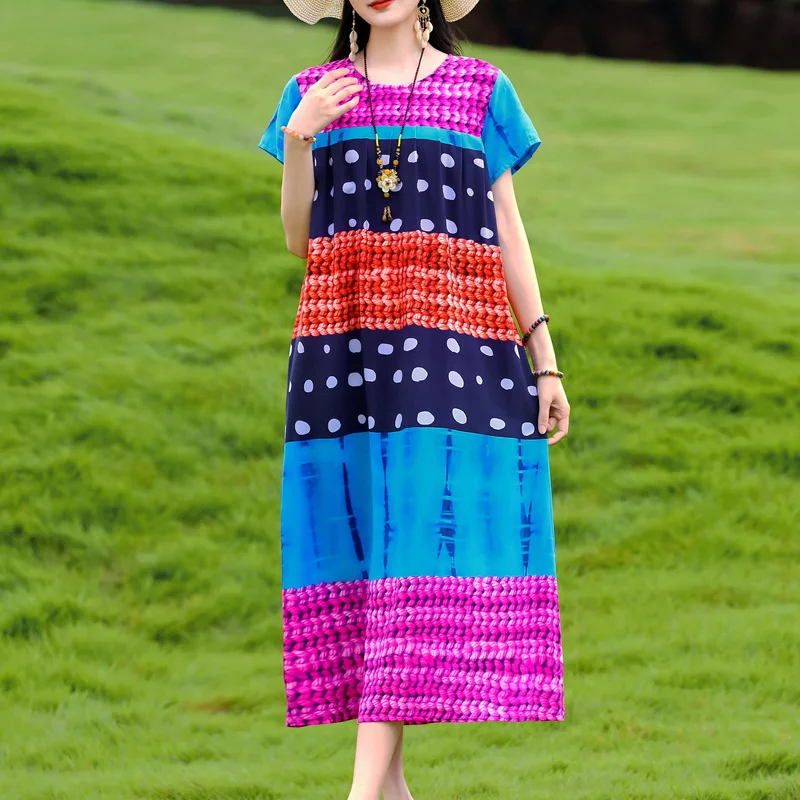 Vintage-Inspired Sleeveless Cotton Summer Dress - Women's Casual Loose Fit Beachwear