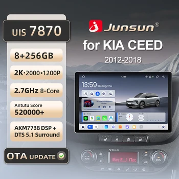Radio para coche Junsun de 11.5 pulgadas 2K QLED 7870 para KIA CEED JD Cee'd 2012-2018 con Carplay inalámbrico para Apple y Android Auto 360 ° Sistema Inteligente para Cámara con DSP, Navegación GPS, DAB+, RDS, FM/RAM, BT, SWC, Reproductor Multimedia 4G LTE de 8 Núcleos 1