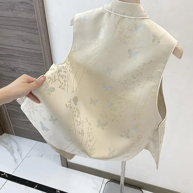 New Chinese Style Vest Top Women Casual Sleeveless Hanfu Clothes Vintage Embroider Waistcoats Outerwear Summer New Qipao Tops