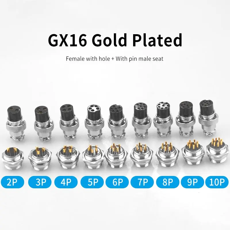 1pc GX12 GX16 Gold plated Aviation Connector Industrial Soldering 2/3/4