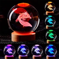 3D Axolotl Laser Engraved Crystal Ball Coloured Night Light,Girlfriend Classmate Wife Children Birthday Gift Home Decoration 1