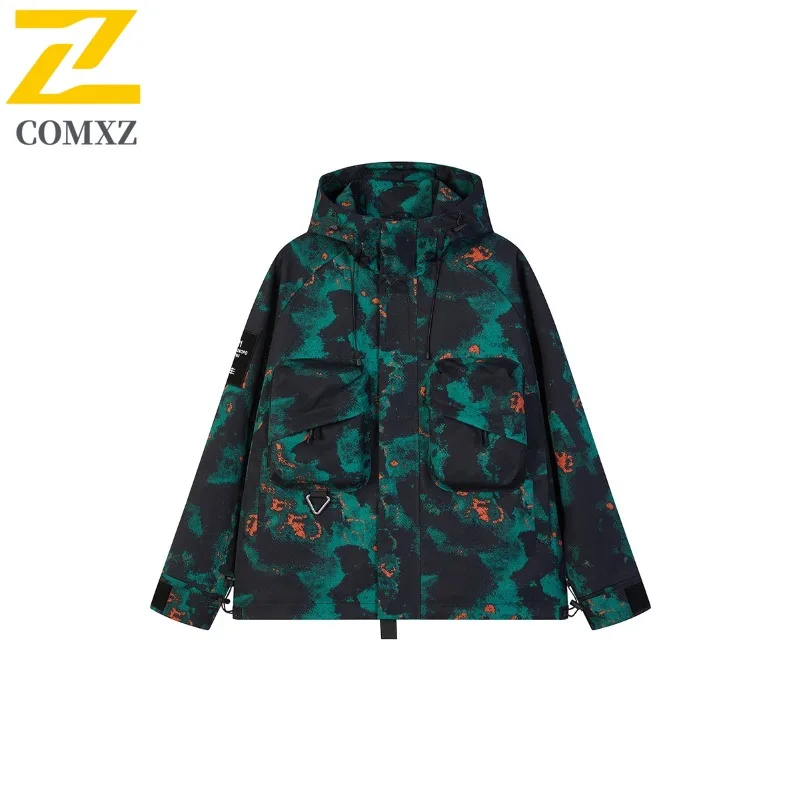 COMXZ Casual High Quality Mens Jacket Hooded Outdoor Camping Multi Functional Windbreaker Daily Style Autumn Clothing