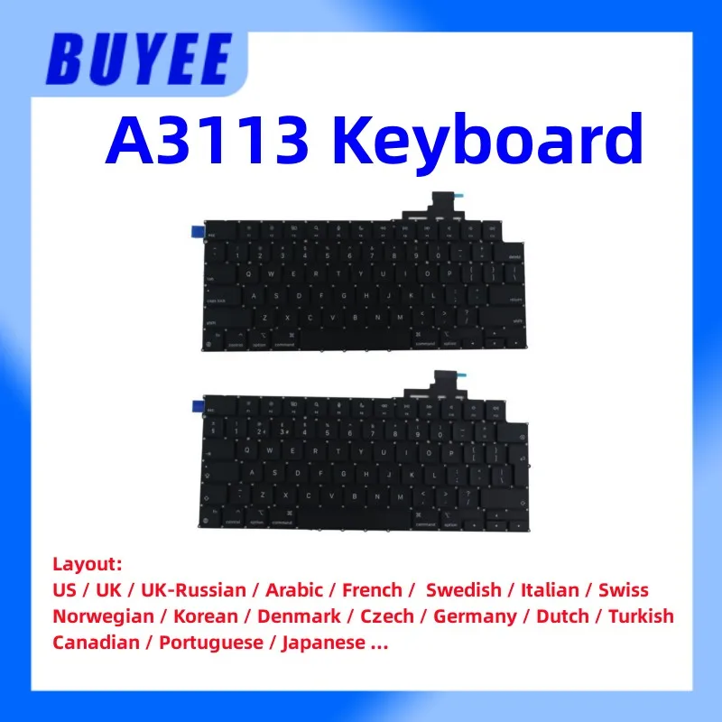 for Macbook Air A3113 US UK French Swiss Arabic Russian Korean Danish Dutch Swedish Canadian Italian Czech Japanese Keyboard