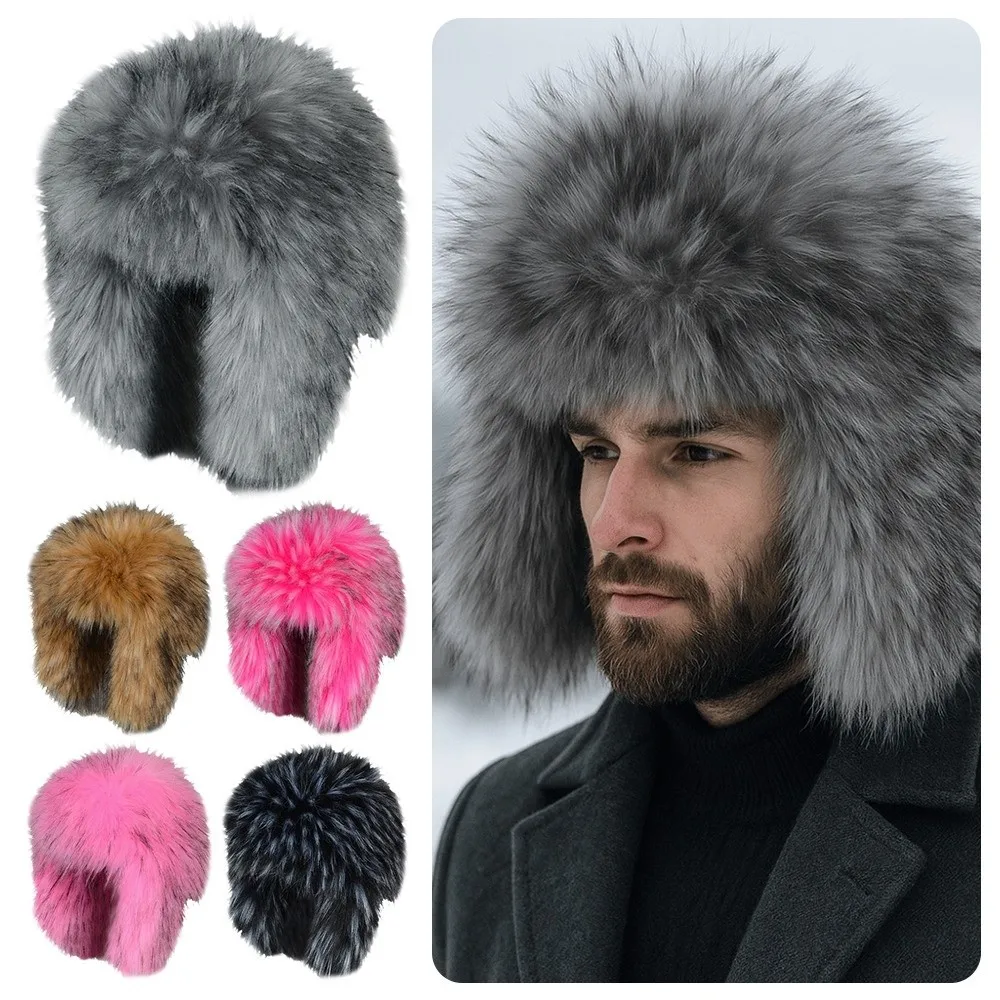 Faux Fur Winter Hats Russian Style Round Earflap Cap