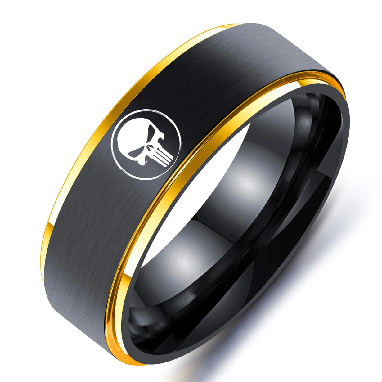 MANGOPIE Brand Jewelry Titanium Steel Super Hero Skull Punisher Ring Sliver Color Engraved Skeleton Logo Ring Party Gift 